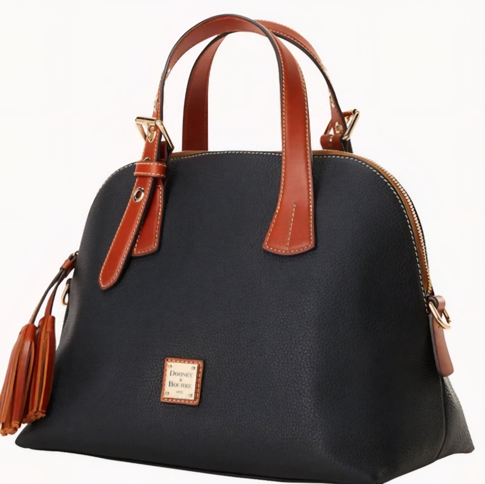 NWT Dooney & Bourke Small Audrey Pebble Grain Leather Satchel: Black & Tan